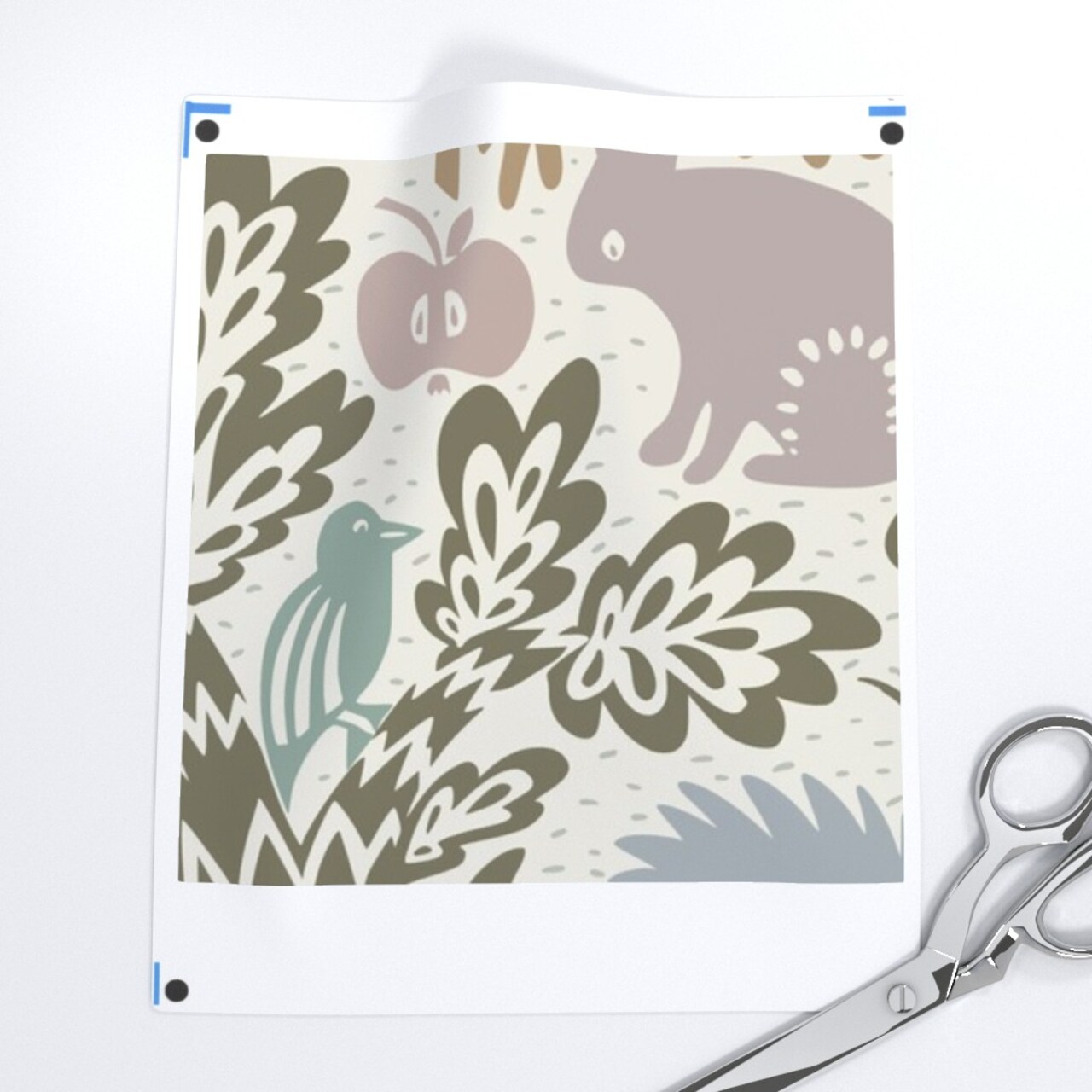 Animals Plants Scandinavian Block Print Rustic Nursery Folk Art Forest Nature Trees Fox Chicken Squirrel Rabbit Birds Fruit Flora Fauna Custom Printed Fabric by Spoonflower Various Fabrics by the Yard or Fat Quarter